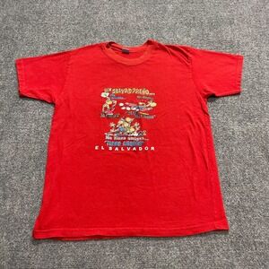 Vintage Men's Red T-Shirt El Salvador Cartoon Graphic